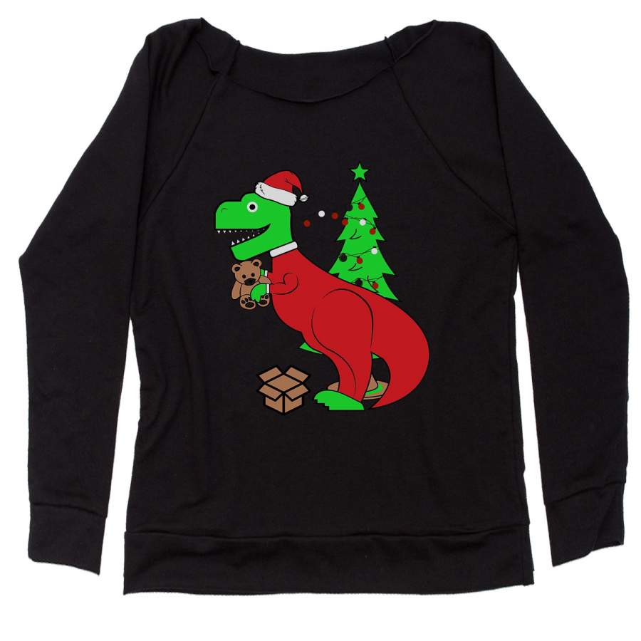 Tyrannosaurus Rex Ugly Christmas Slouchy Off Shoulder Oversized Sweatshirt