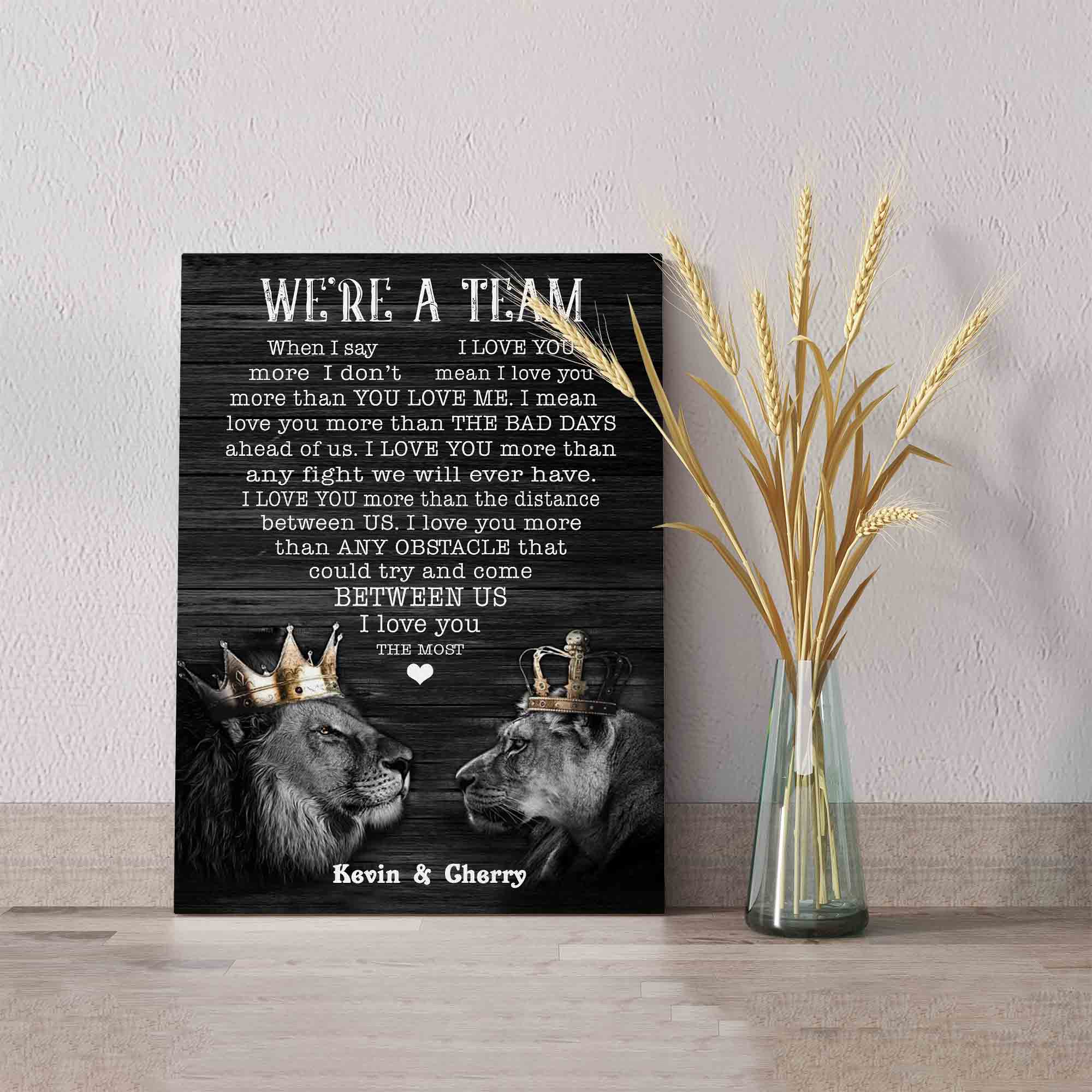 We’Re A Team Canvas, Lion Canvas, Heart Canvas, Custom Name Canvas, Wall Art Canvas, Gift Canvas