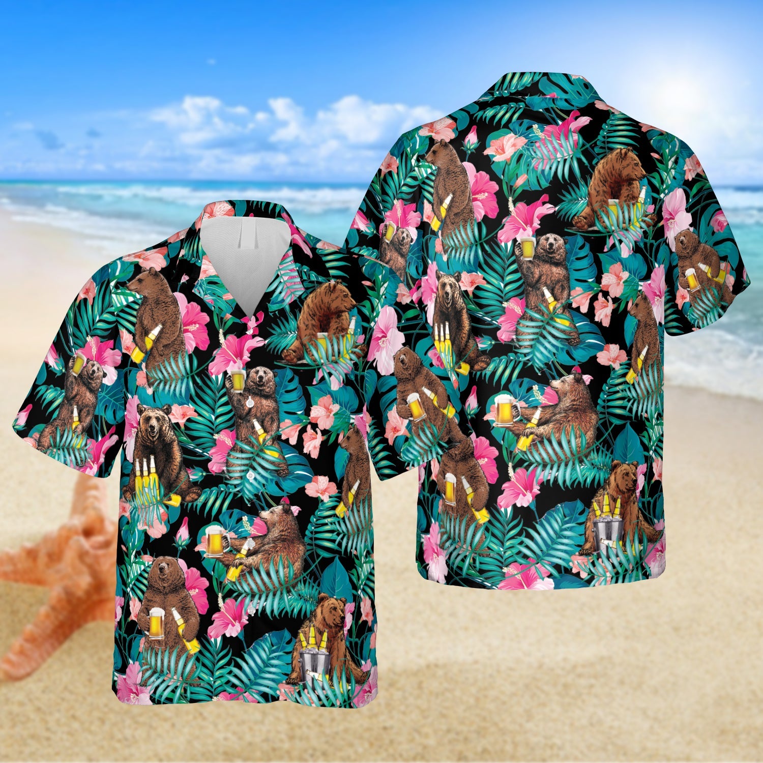 Drunk Bear Hibicus Flowers Hawaii Brewery Summer Outfit Ha33430