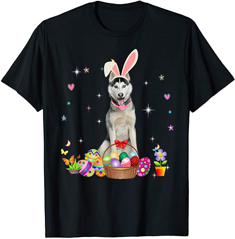 Cute Husky Easter Day Bunny Eggs Easter Costume Womens T-Shirt