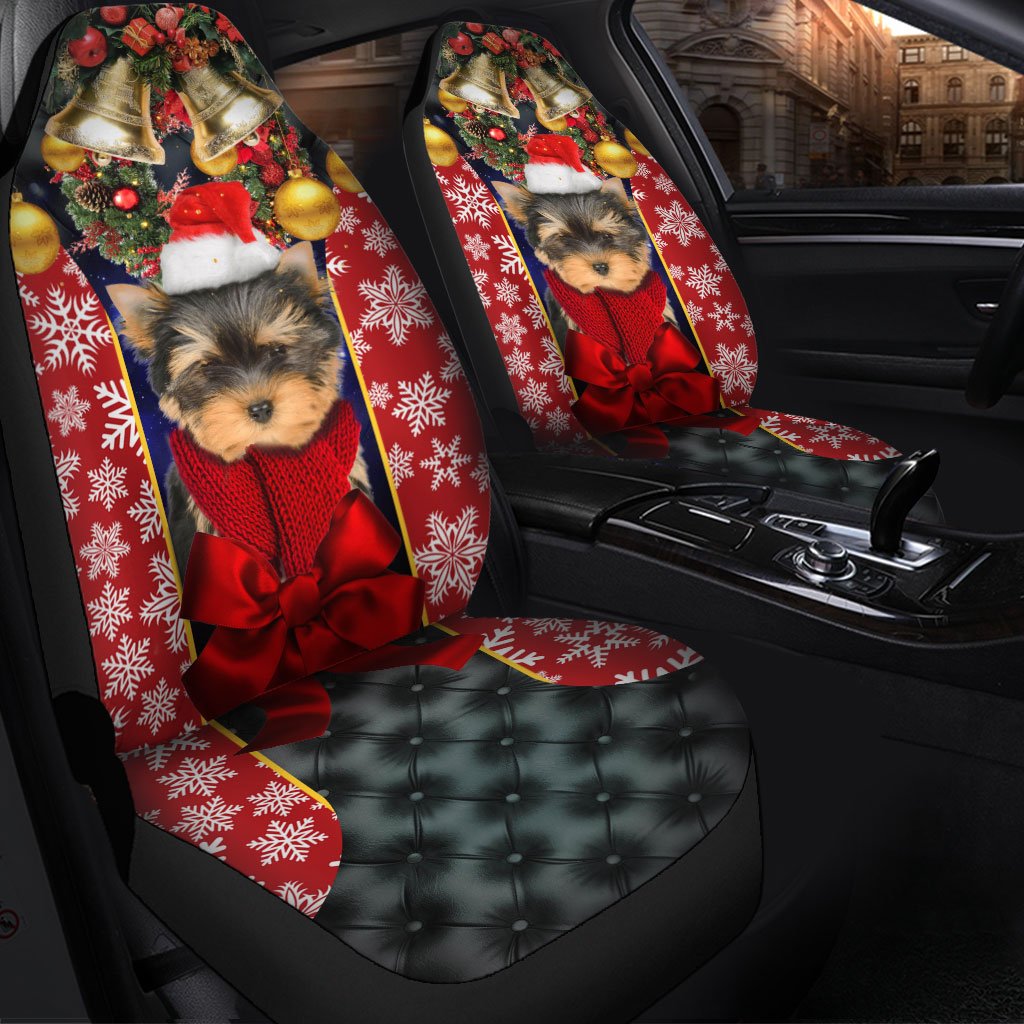 Yorkshire Terrier Puppy Santa Claus Premium Custom Car Seat Covers Decor Protector