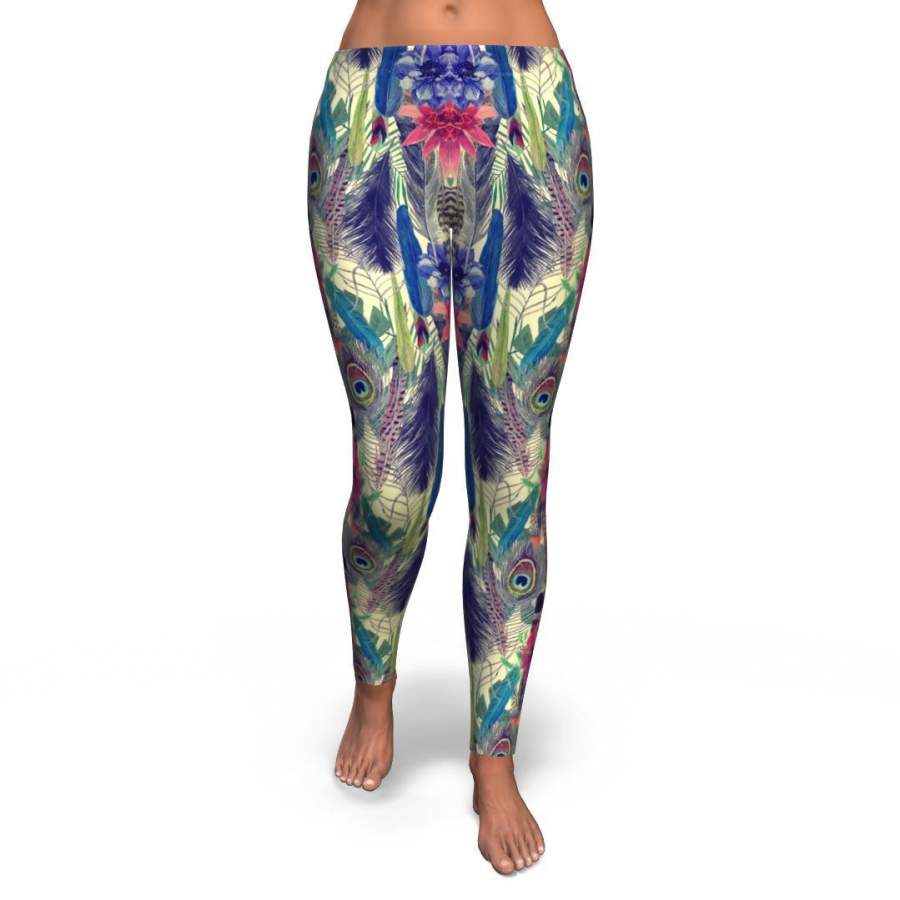 Peacock Feather Floral Pattern Print Pattern Women Leggings
