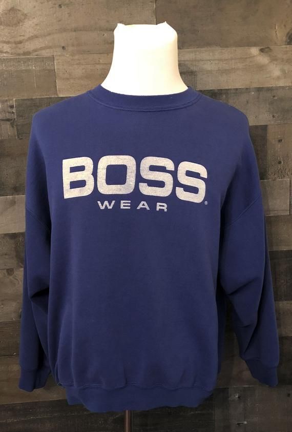 Vintage 1980S Boss Wear Blue 80S Crewneck Shirt Fashion Shirt 80S Vintage Clothing Crewneck Shirt