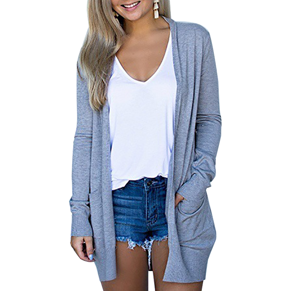 Solid Open Stitch Women Coat with Pocket Thin Cardigan Women Spring Summer Long Cardigan Female Early Autumn alx