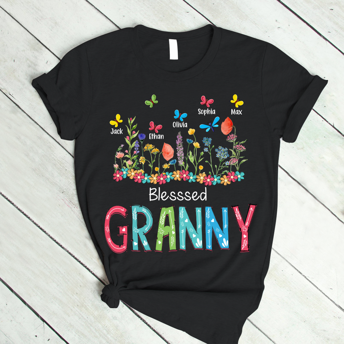 Personalized Blesssed Grandma With Grandkids Watercolor T-Shirt