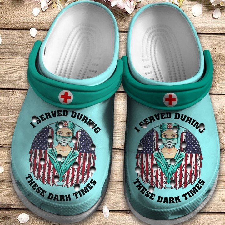 I Served During These Dark Shoes Usa Nurse Angle Wing Crocs Clog Gift Dark