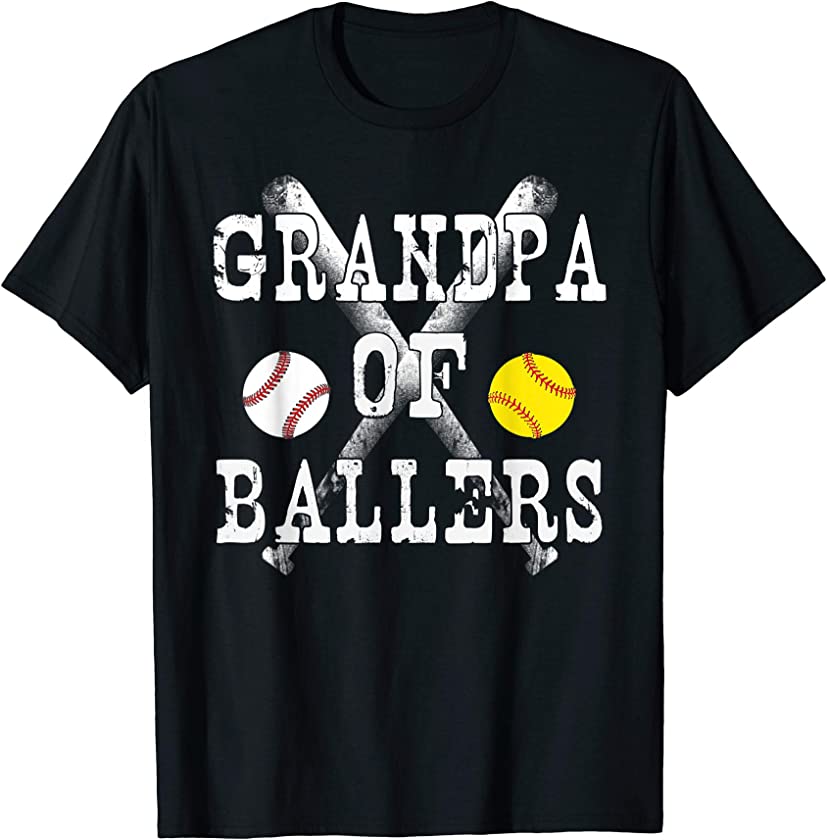 Vintage Grandpa of Ballers T Shirt Funny Baseball Softball L T-Shirt