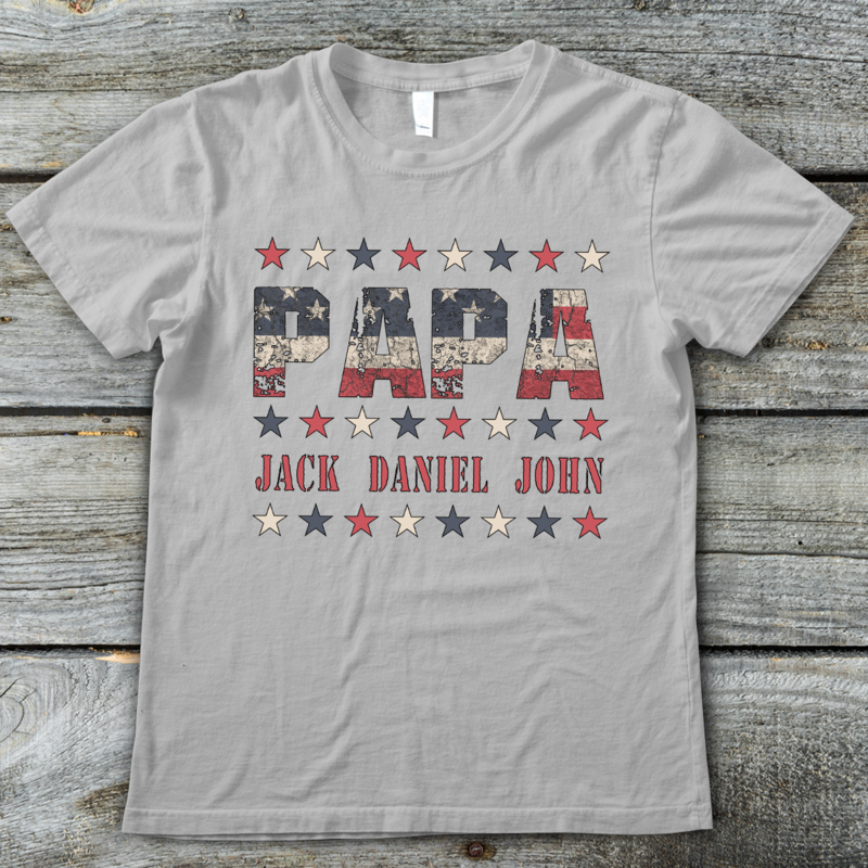 Apayprints – Papa With Grandkids Name  Personalized T-Shirt, S – 5XL, White Grey Pink Blue Black