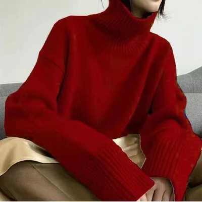 2022 Autumn and Winter New Thick Cashmere Sweater Women High Neck Pullover Sweater Warm Loose Knitted Base Sweater Jacket Tops alx