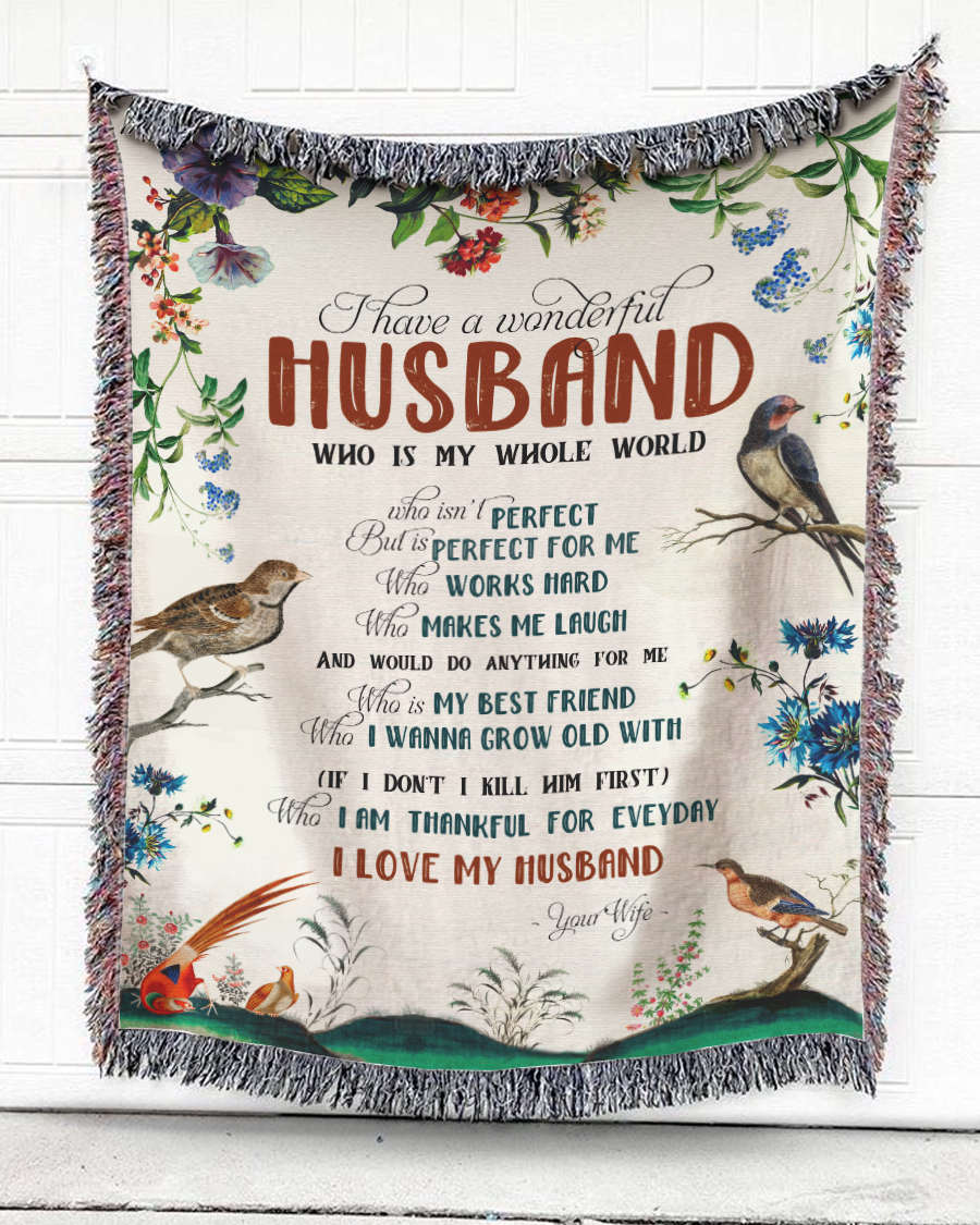 Woven Throw For Husband Wedding Anniversary Gift, I Have A Wonderful Husband, Cotton Blanket