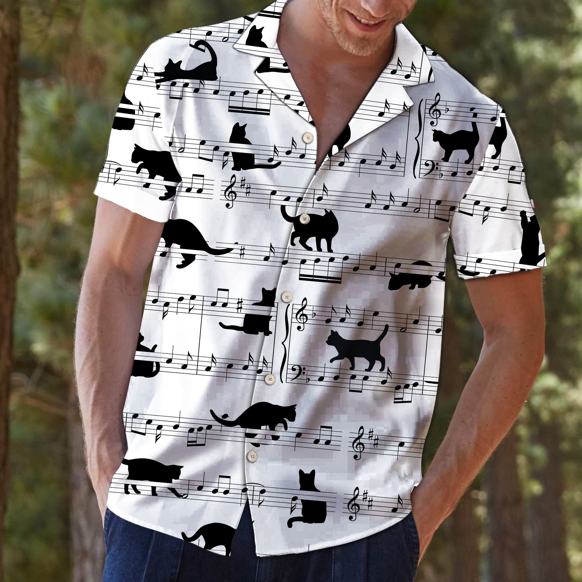 Black Cat Music Notes Hawaii Shirt For Hawaii Aloha Ha32357