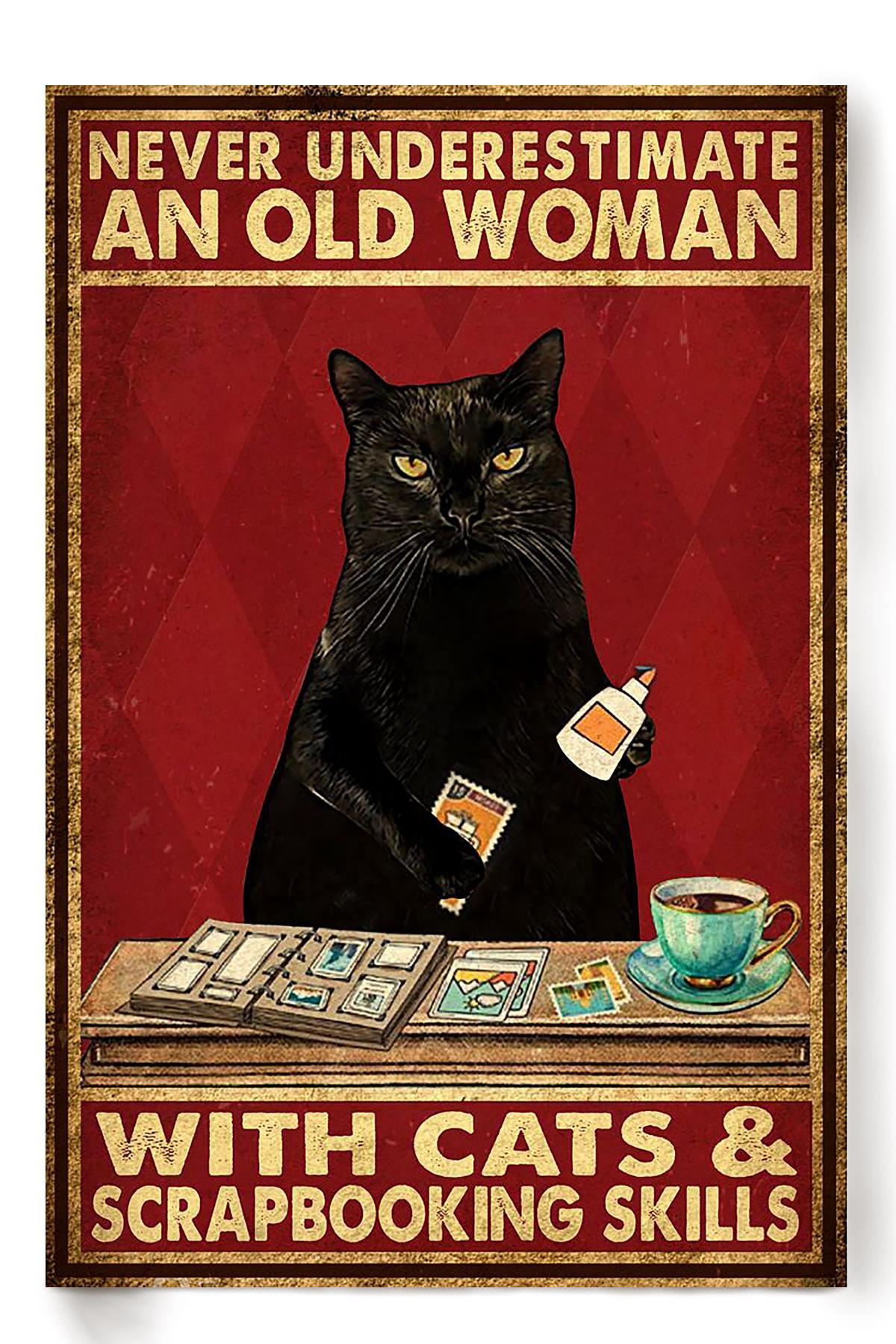 Cat Never Underestimate Old Woman Animal Wall Art Gift For Cat Lover International Cat Day Kitten Foster Poster