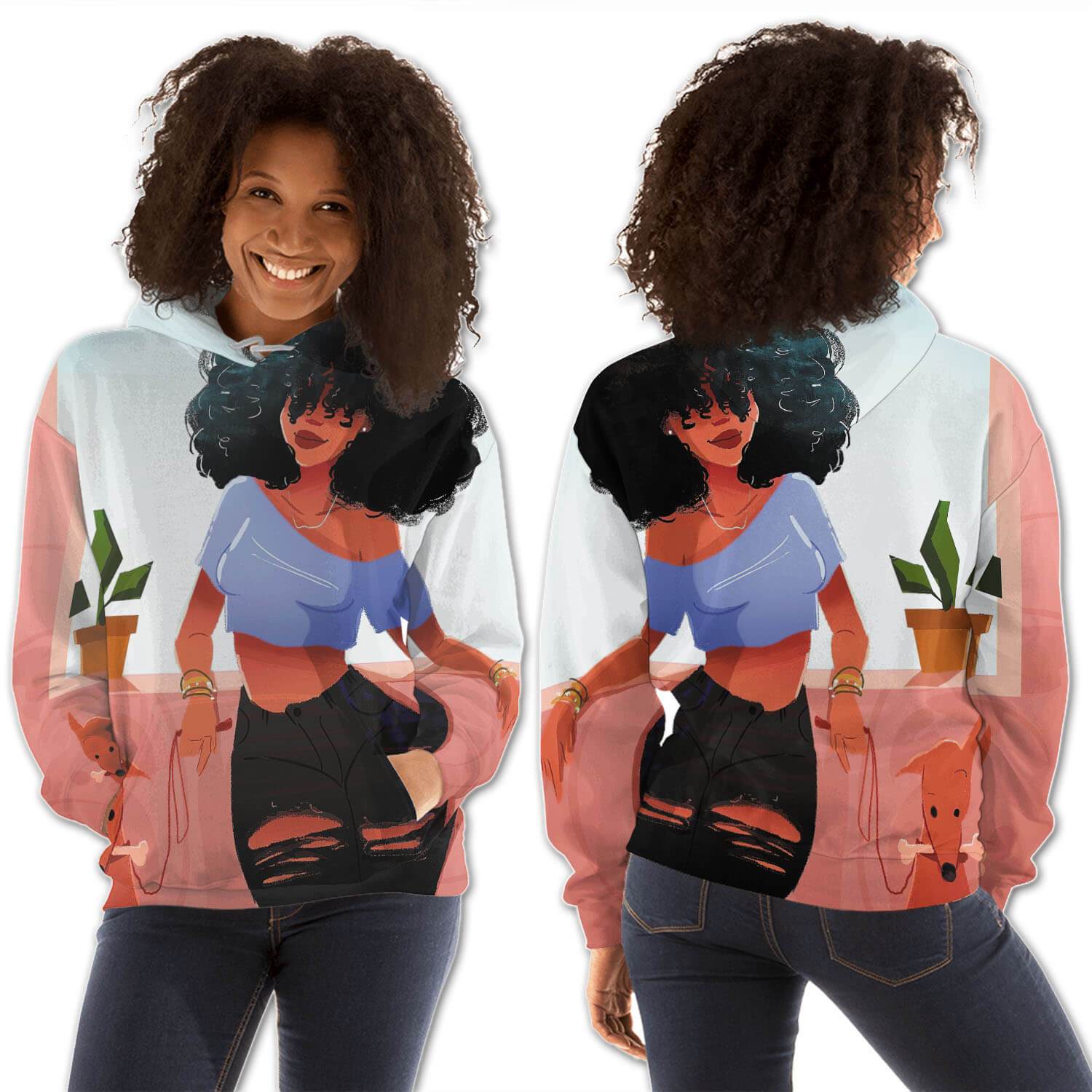 African American Hoodies Beautiful Melanin Poppin Girl All Over Print Womens Hooded Sweatshirt African American Apparel BPS39831