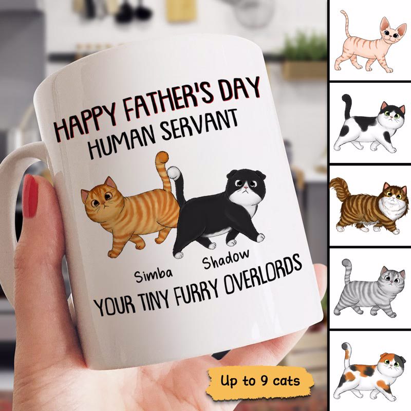 Walking Fluffy Cats Happy Father‘S Day Cat Human Servant Gift For Cat Dad Personalized Mug