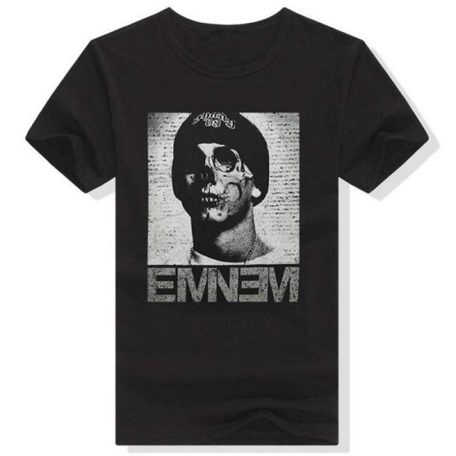 Mens Eminem Fashion Short Sleeve Hip-hop Round Neck Trend Simple T-shirt