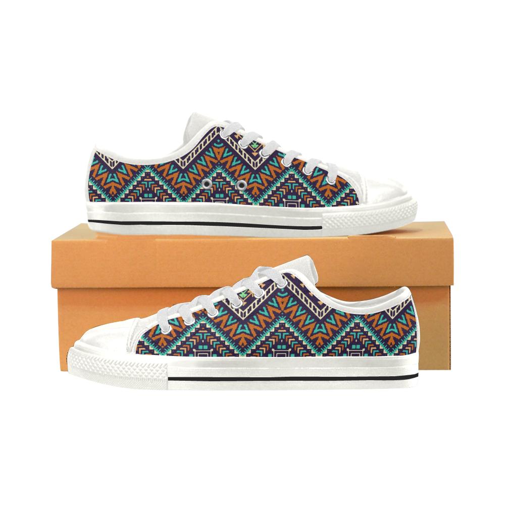 Zigzag African Afro Dashiki Adinkra Kente Women’s Low Top Shoes White