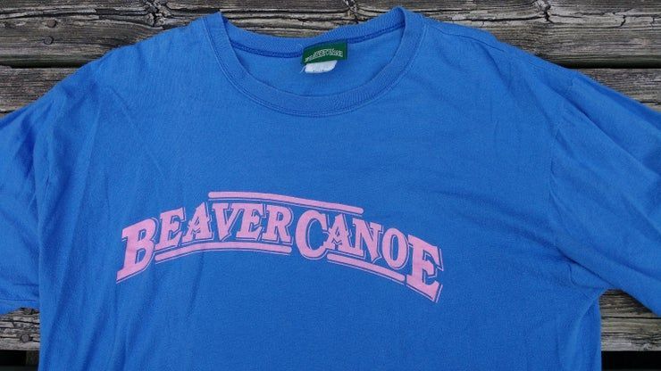 Vintage 90 S Beaver Canoe Baby Blue Pink Butter Thin Shirt