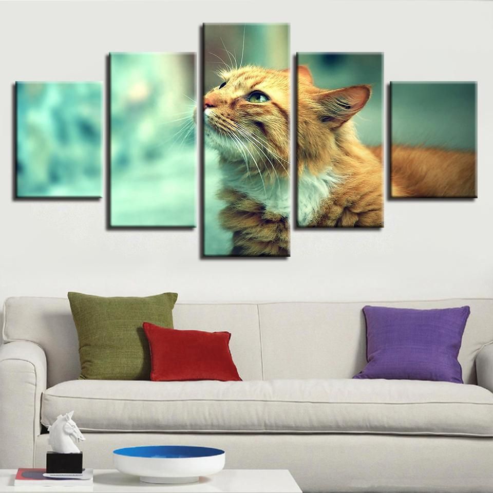 Animal Cute Cat Animal 5 Panel Canvas Art Wall Decor