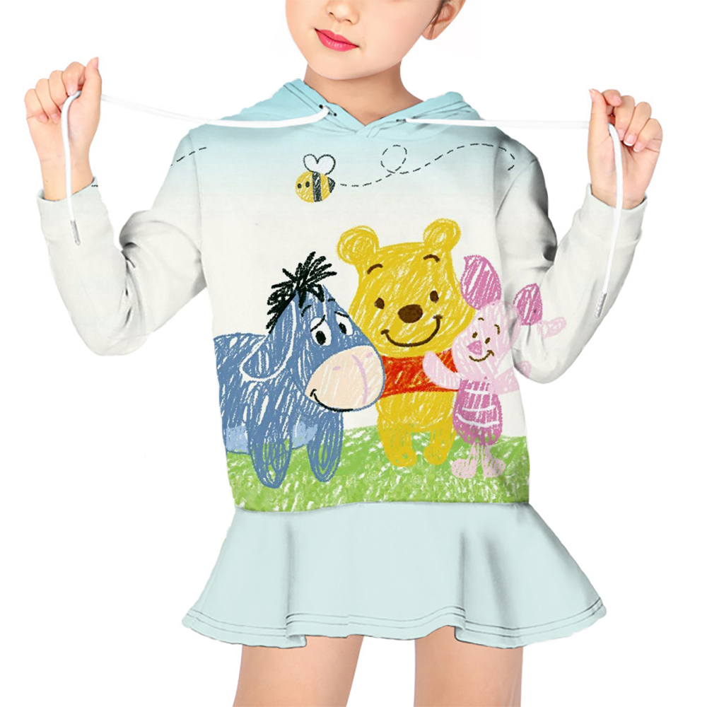 2022 Girls’ Top Hoodie College Style Disney Bear Winnie Print Cute Bear Dress Girls’ Hoodie Loose Plus Kawaii Sweatshirt alx