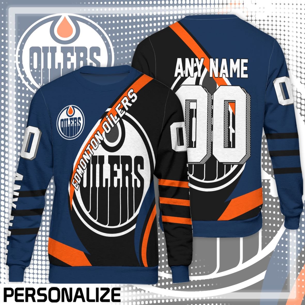 Edmonton Oilers Custom Name Number Blue Black Gift For Fan 3D Full Printing Sweatshirt