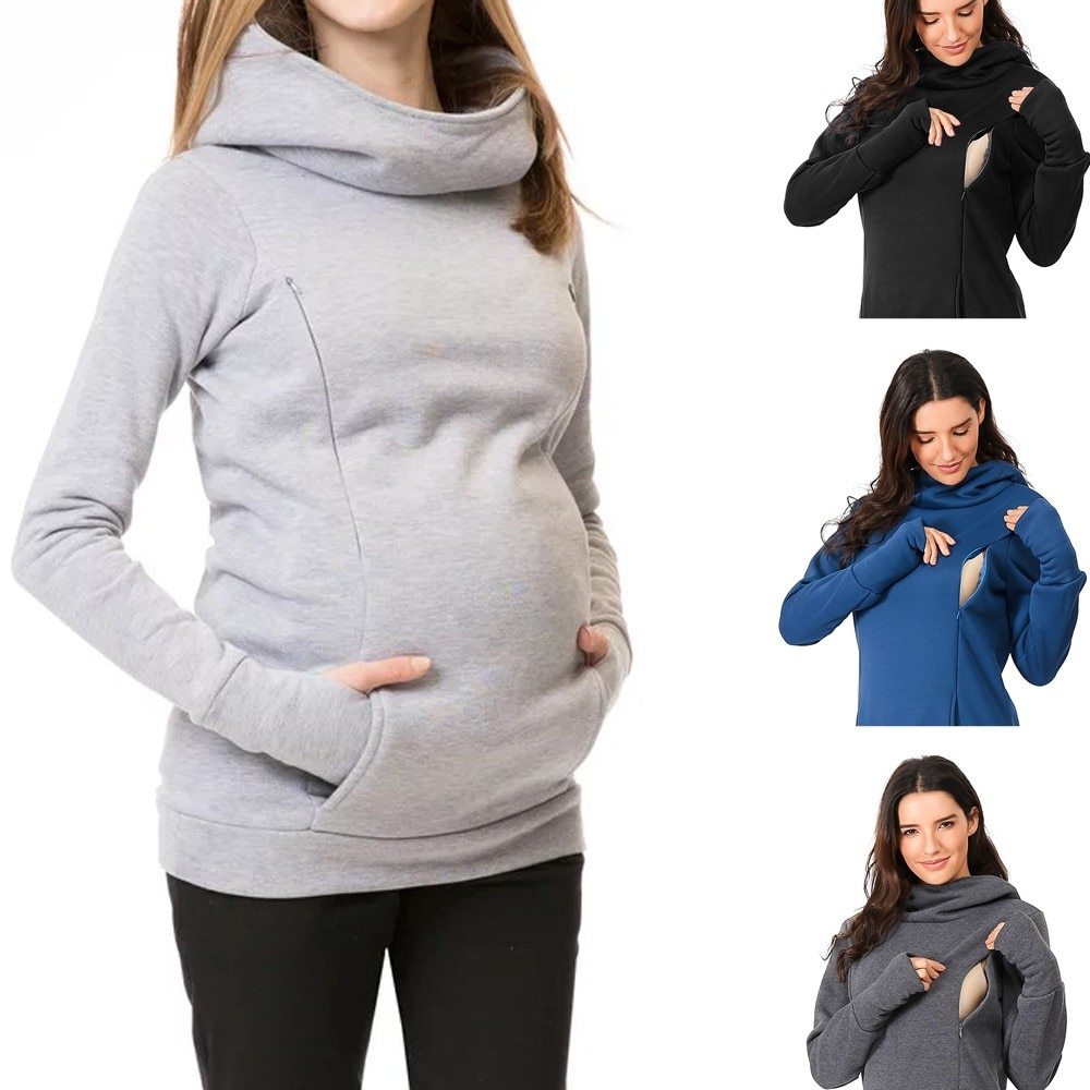 Maternity Sweatshirt Women Nursing Maternity Long Sleeves Hooded Breastfeeding Hoodie Pregnant Women Long Sleeve Hooded Sweater Printfushion
