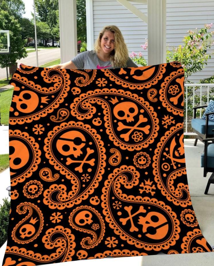 Skull Halloween Pattern Gift Fleece Blanket – Quilt Blanket