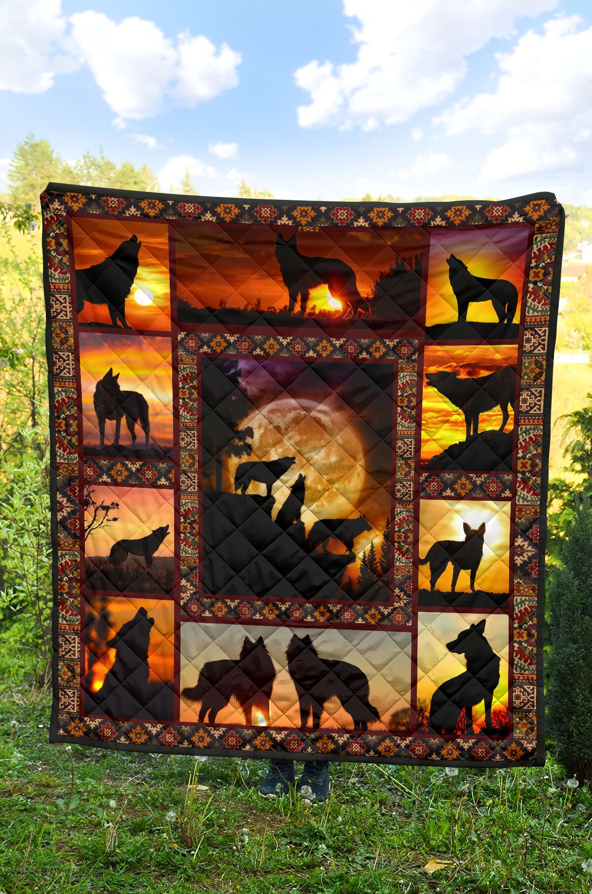 Wolf – Beautiful Sunset Blanket & Quilt Gift For Wolf Lovers Friend Birthday Gift Family Gift Home Decor Bedding Couch Sofa Soft And Comfy Cozy