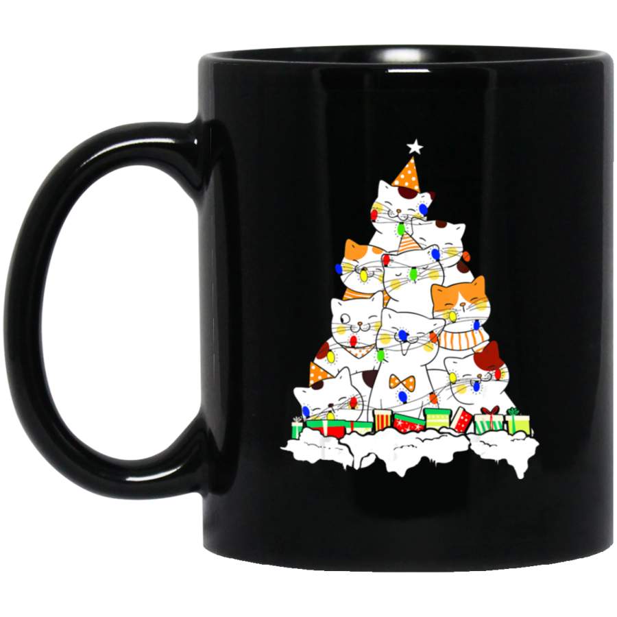 Cute Cat Christmas Light Meowy Christmas Kitten Xmas tree Coffee Mug