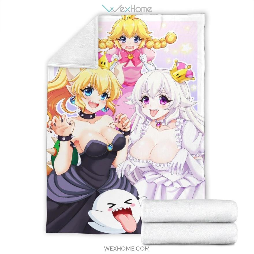 Cute Super Mario Bros Princess Bowsette And Boosette Premium Blanket