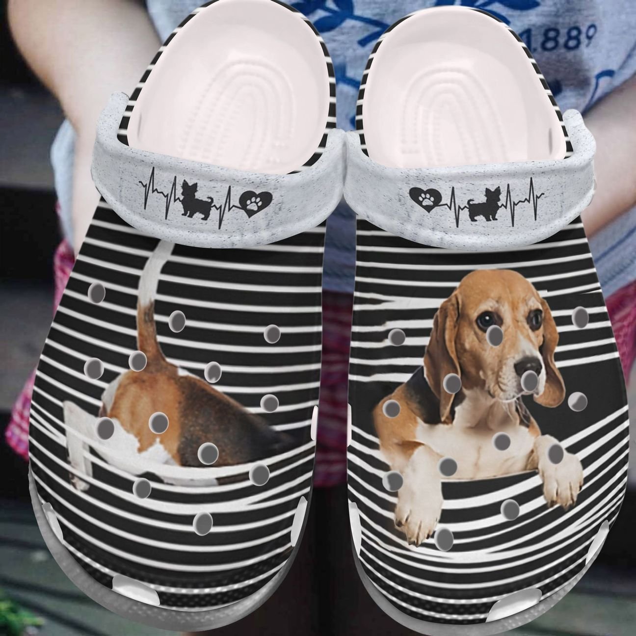 Beagle Personalized Clog, Custom Name, Text, Color, Number Fashion Style For Women, Men, Kid, Print 3D Striped Beagle