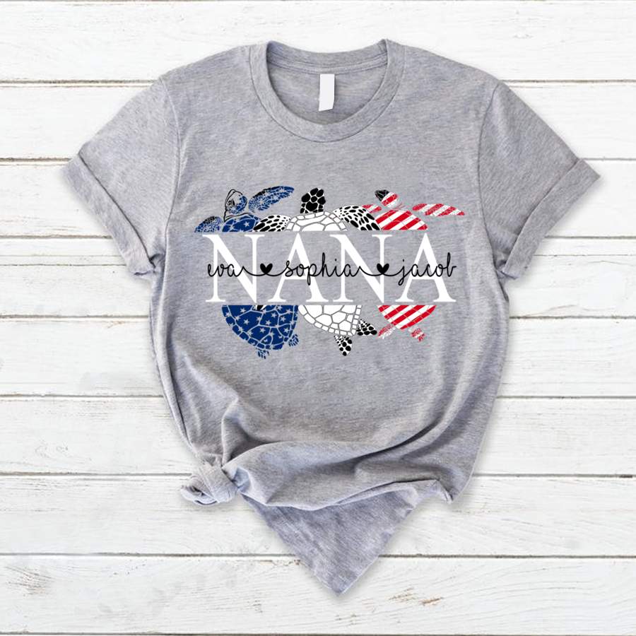 Personalized Grandma Turtle Independence Day, Kids Names Shirt