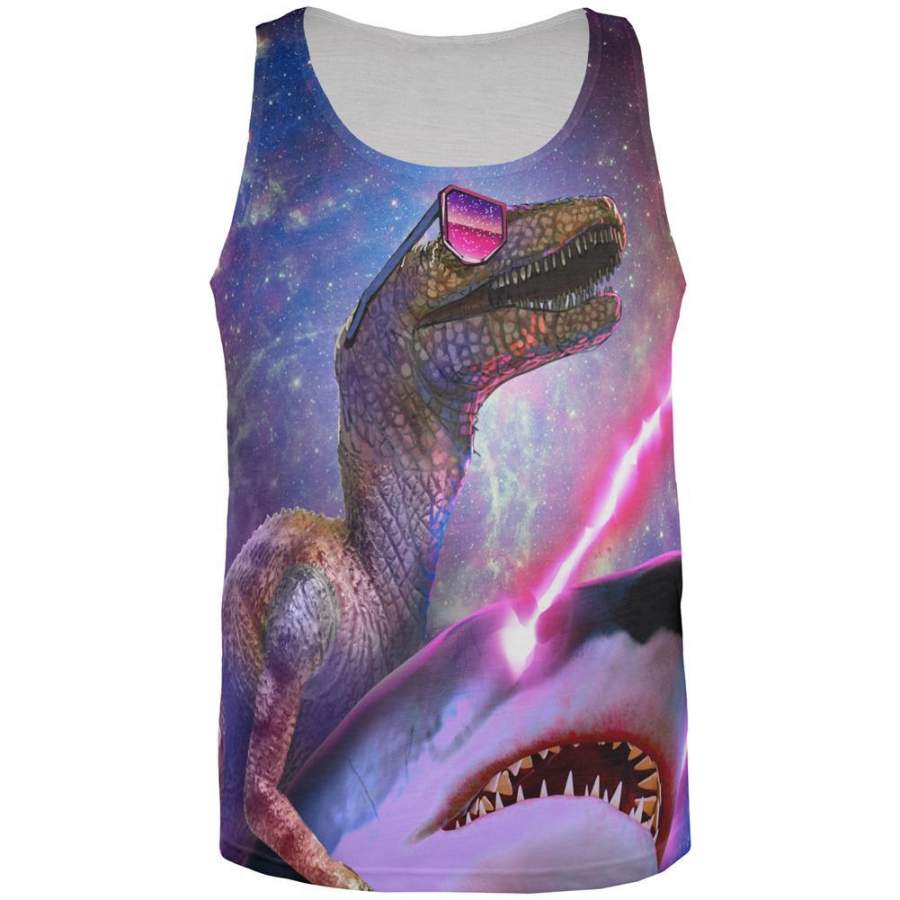 Velociraptor Laser Shark in Space All Over Mens Tank Top