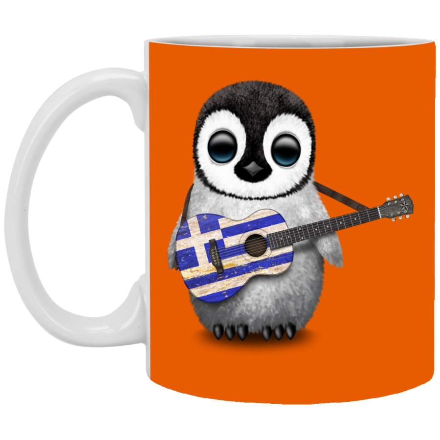 Baby Penguin Playing Greek Flag Guitar Mug White Mug