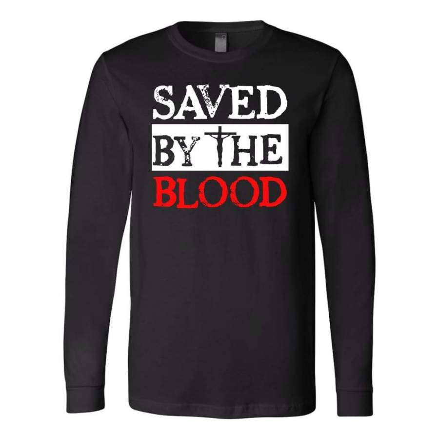 Saved by the blood long sleeve t-shirt | Christian apparel