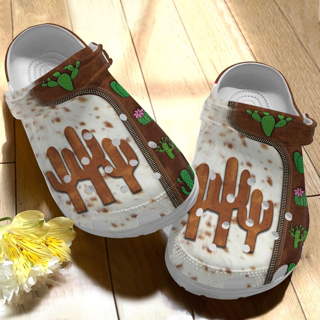 Cactus Personalize Clog, Custom Name, Text, Fashion Style For Women, Men, Kid, Print 3D Cactus Leather Pattern