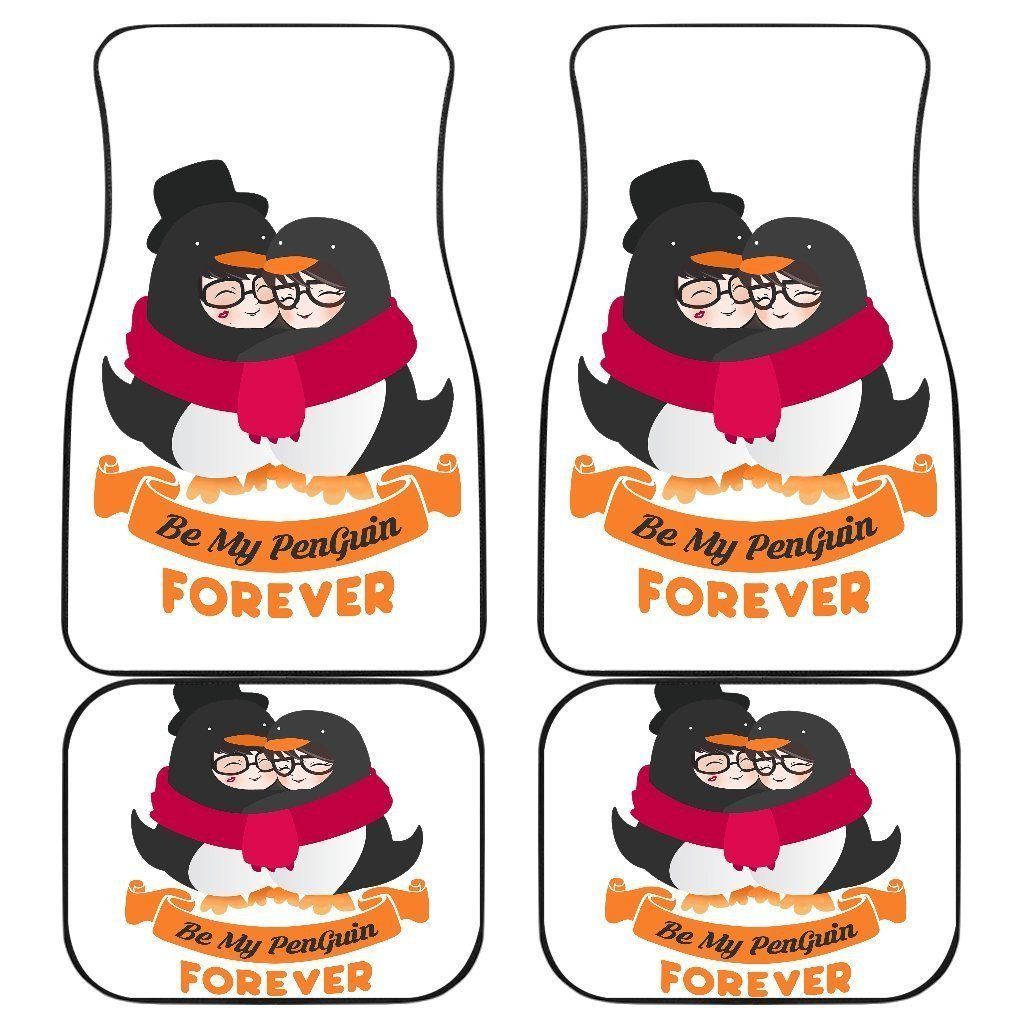 Penguin Couple Wild Animal In White Theme Car Floor Mats Personalized Car Seat Floor Mat Custom Print