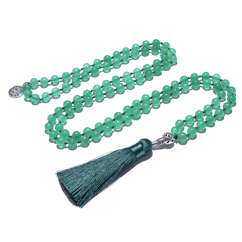 108 Count 8mm Green Aventurine Jade Beads Knotted Japa Mala Necklace Meditation Yoga Prayer Rosary for Men and Women Jewelry alx