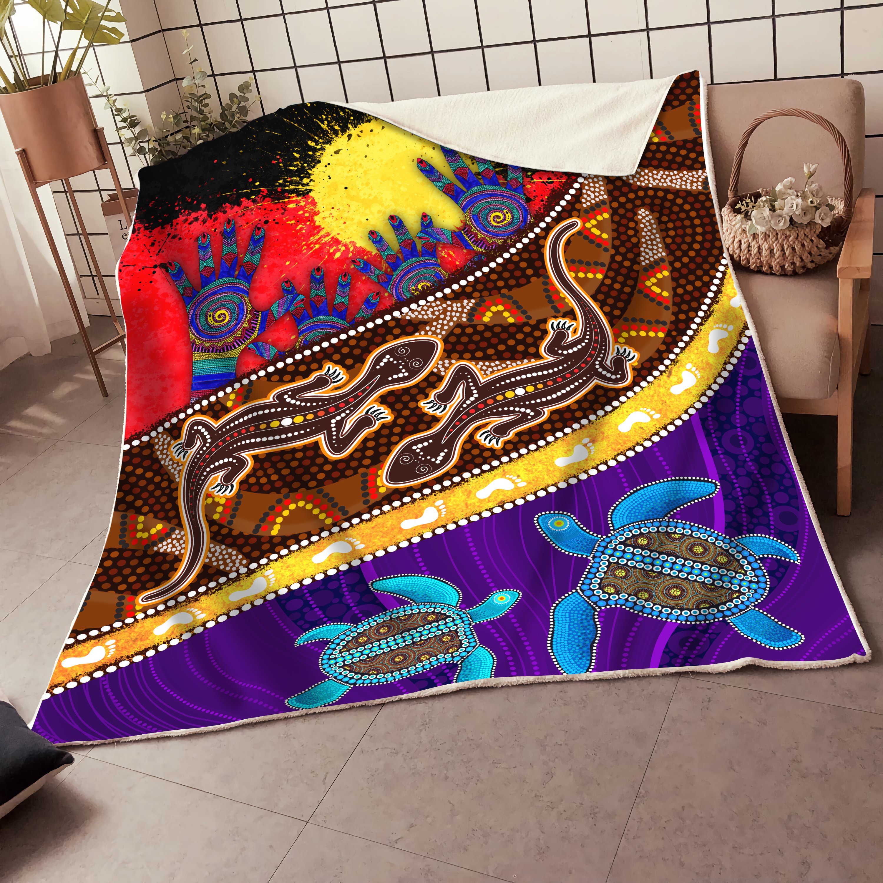 Aboriginal Culture Painting Art Colorful 3D Design Sherpa Blanket