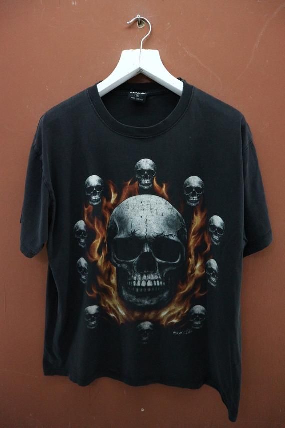 Vintage Wild Skull Shirt Black Metal The Punisher Street Wear Top Shirt