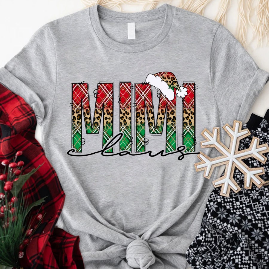 Personalized Mimi Claus Christmas Shirt, Xmas 2022 Grandma Nana Mimi Claus Shirt Custom Title, Leopard Plaid Christmas Mimi Claus Shirt