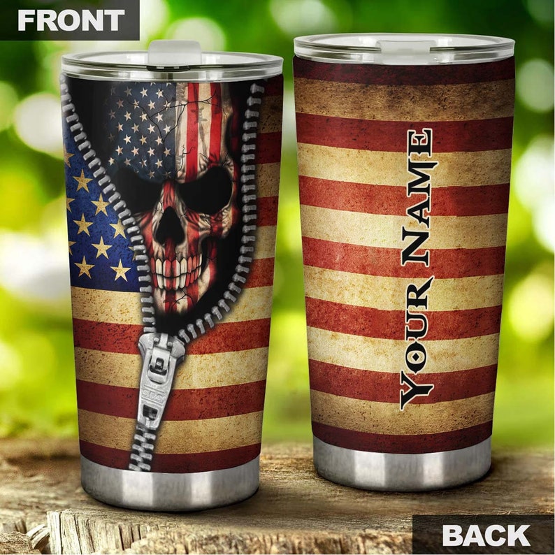 Skull Unzip Zipper American Flag Personalized Fancy Unique Tumbler-Skull Tumbler-Skull Birthday Gift Christmas Gift For Her For Him