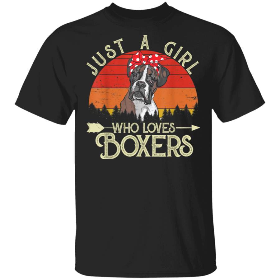 Funny Vintage Just A Girl Who Loves Boxers Dog Lover Tshirt