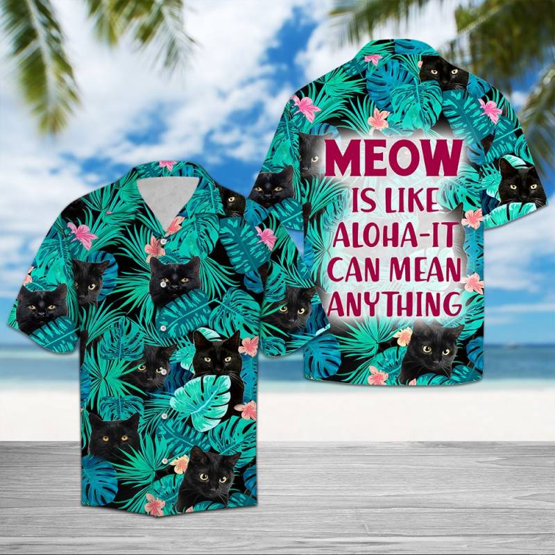 Black Cat Meow Hawaii Shirt Ha22837