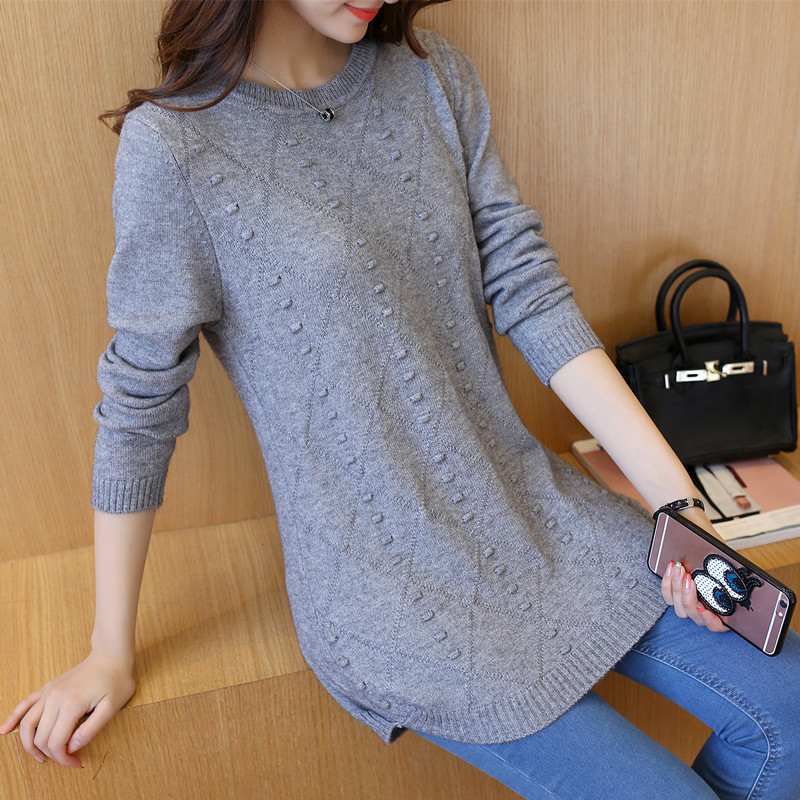 Solid Soft Knit Sweater Women 2022 New Korean Loose Middle length Women’s O neck Pullovers Female Bottoming Shirt Casual tops alx