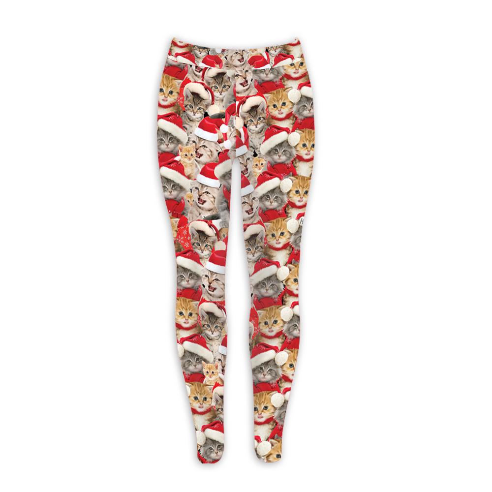 Christmas Kitten All Over Print Leggings, Cat Running Leggings For Women