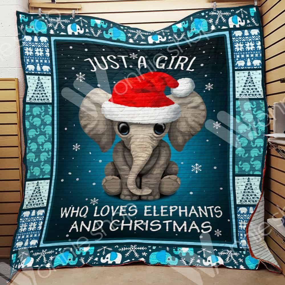 Girl loves elephants and Christmas Quilt Blanket