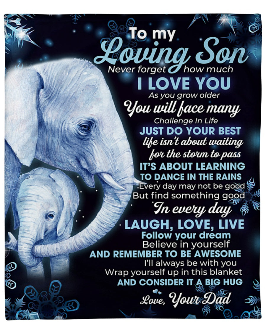 Tmarc Tee To My Son From Dad Love Elephant – Premium Fleece Blanket