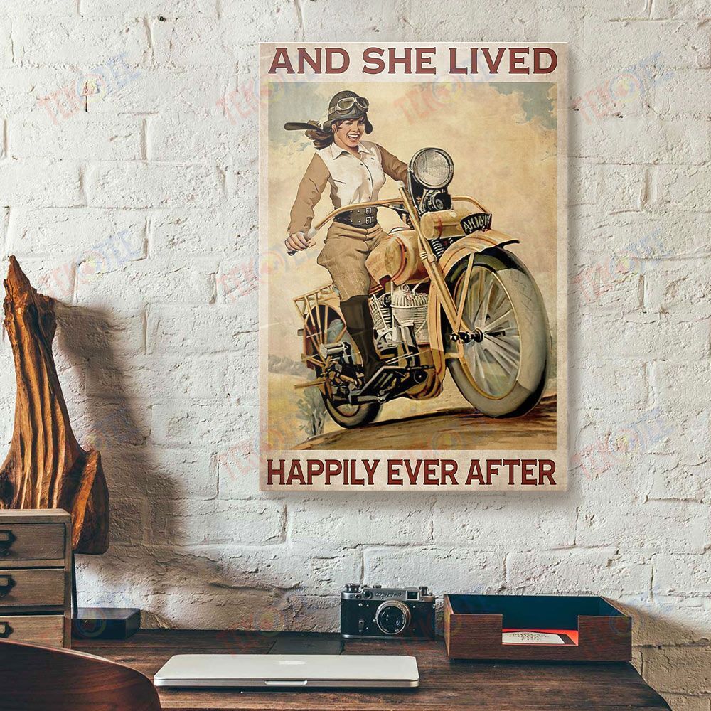 Canvas Prints And She Lived Happily Ever After Motorcycle Painting Canvas Wall Art Home Decor