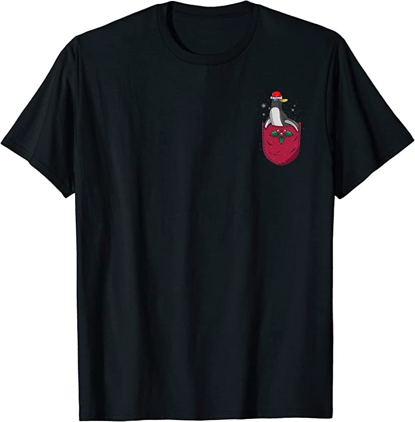 Christmas Zoo Animal Bird Merry Xmas Cute Pocket Penguin T-Shirt