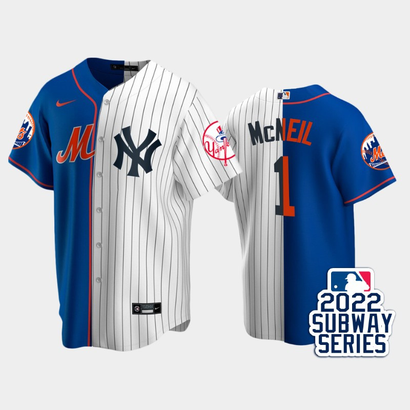 2022-23 Subway Series New York Mets 1 Jeff McNeil Split Royal White Jersey